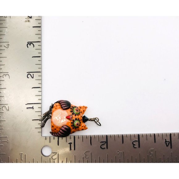 Pendant glass owl movable feet orange brown with dots - Picture 5 of 6